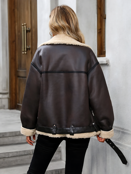 Faux Lamb Fur Leather Jacket – Thick Warm Motorcycle Coat