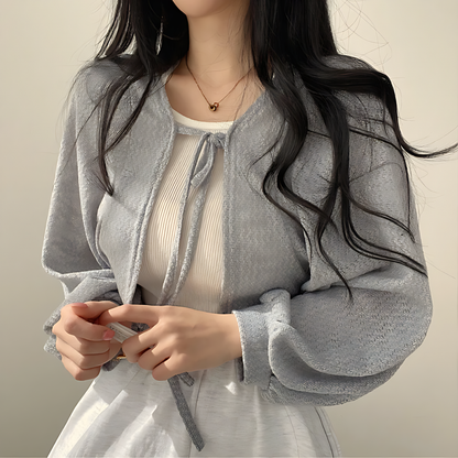 Lace-Up V-Neck Loose Fit Long Sleeve Cardigan Shirt