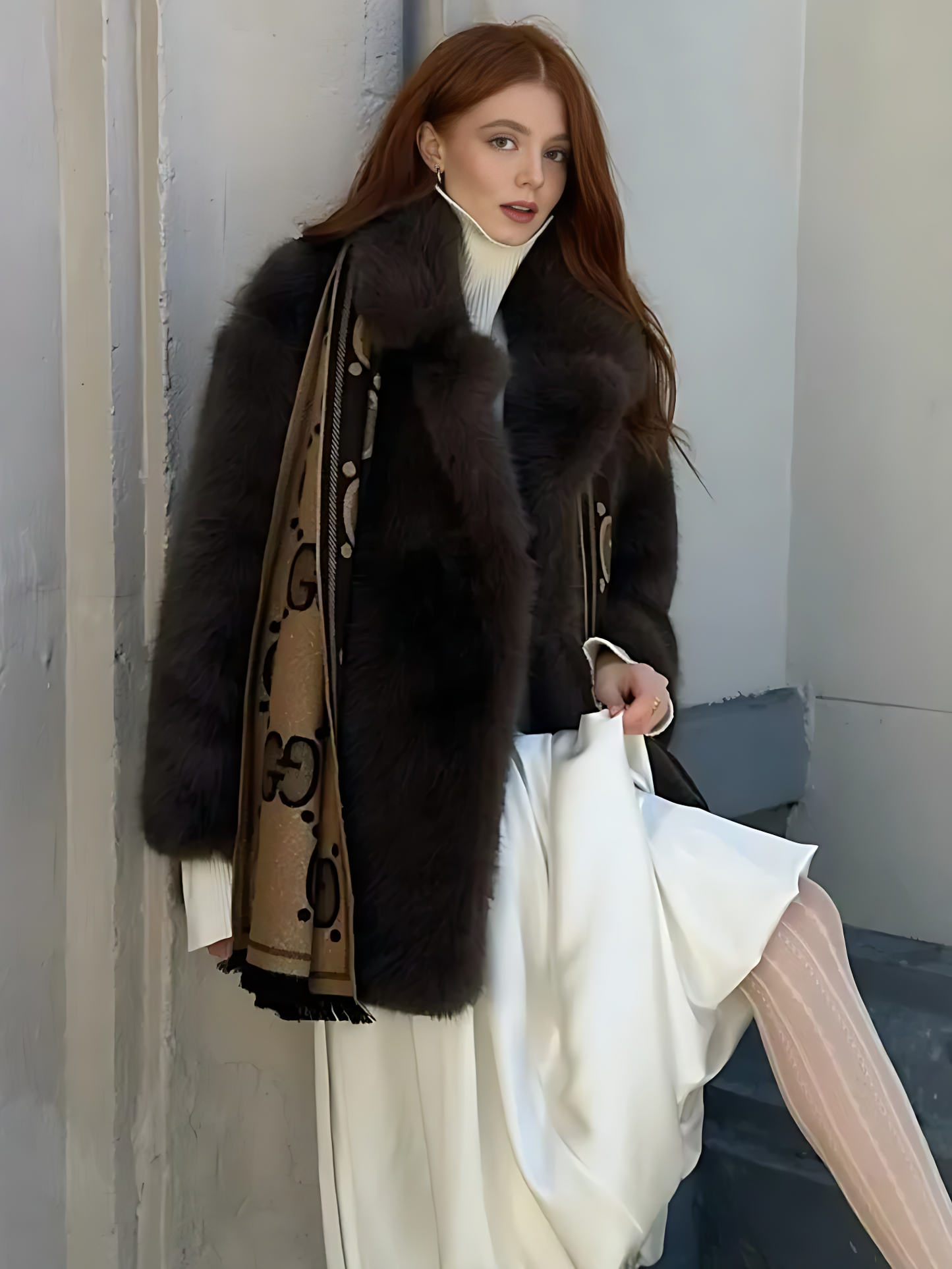 Mid-Length Faux Fur Coat