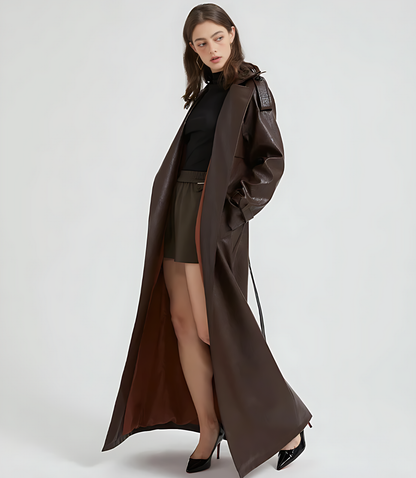 Extra-Long Leather Trench Coat