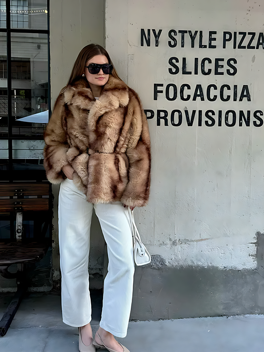 Chic Vintage Faux Fur Lapel Jacket – Elegant Short Coat