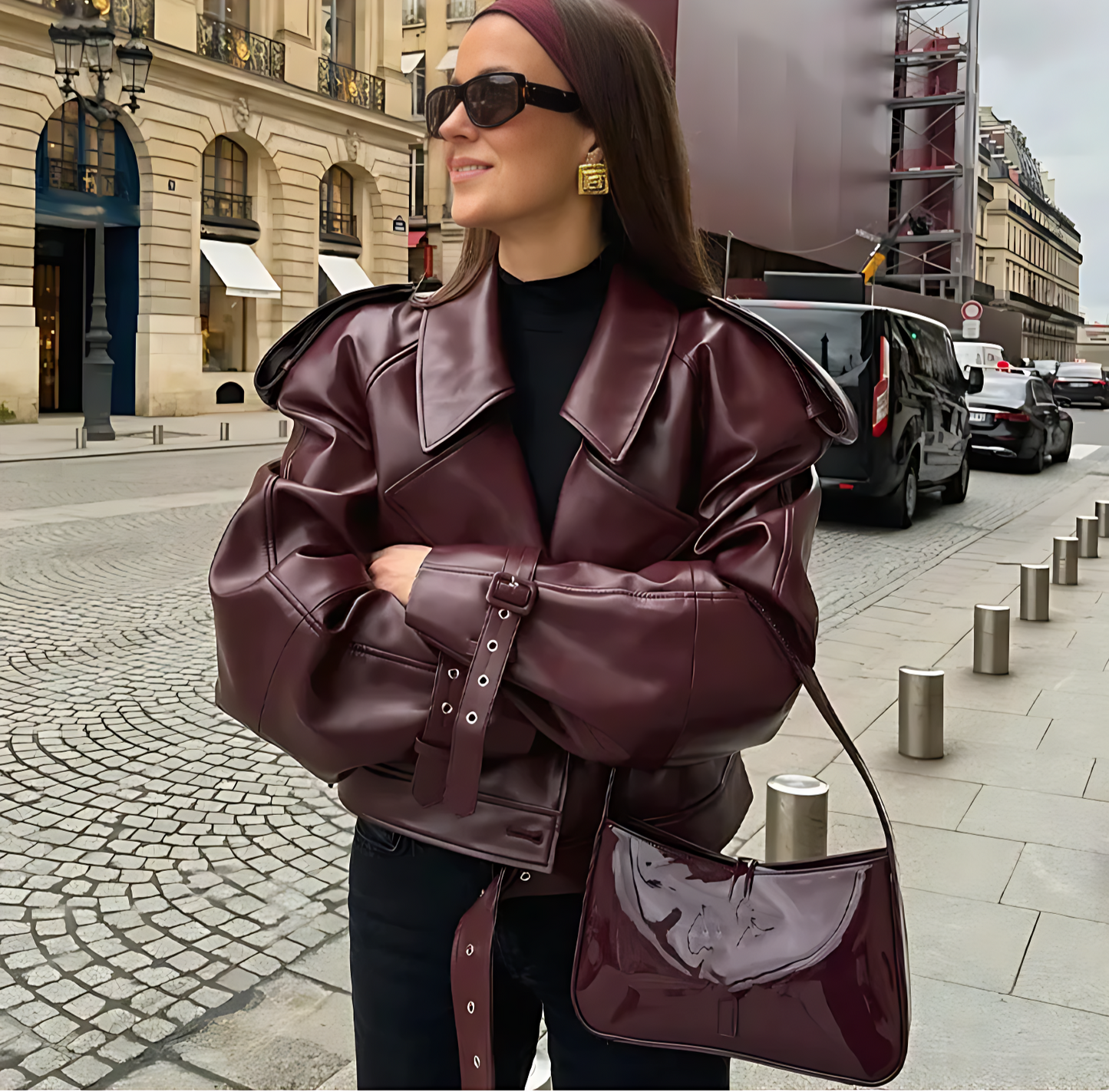 Elegant Vintage Turn-Down Collar Women's Leather Jacket