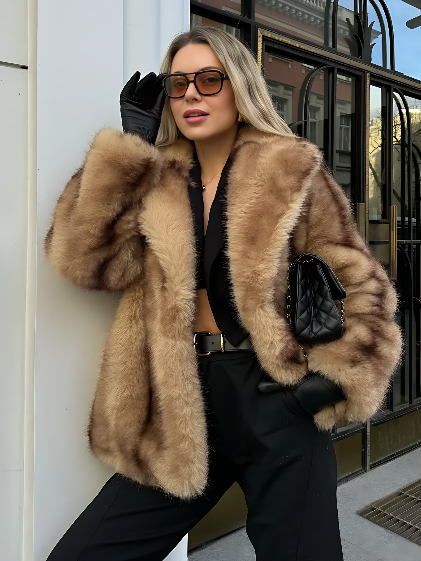 Chic Vintage Faux Fur Lapel Jacket – Elegant Short Coat