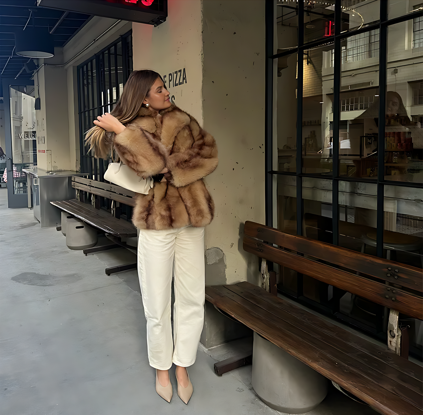 Chic Vintage Faux Fur Lapel Jacket – Elegant Short Coat