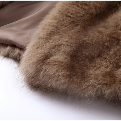 Elegant Hooded Faux Fur Coat