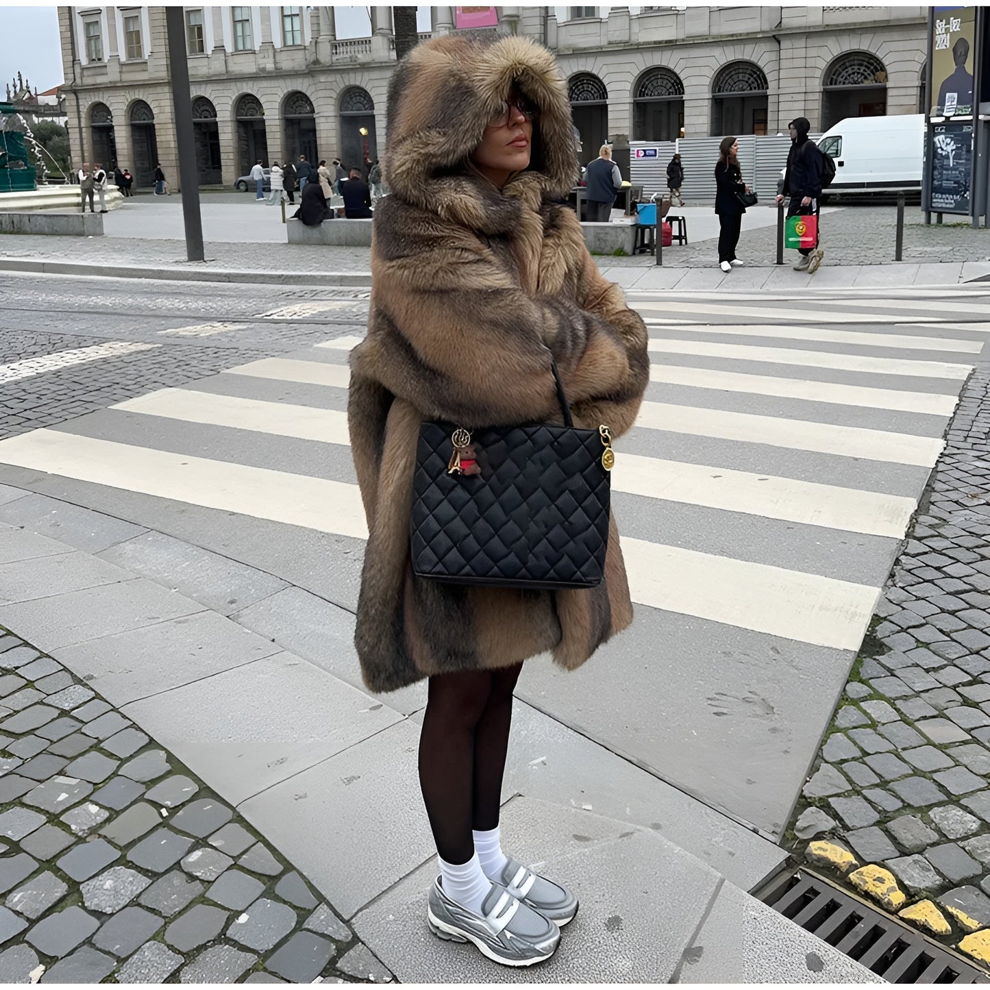 Elegant Hooded Faux Fur Coat