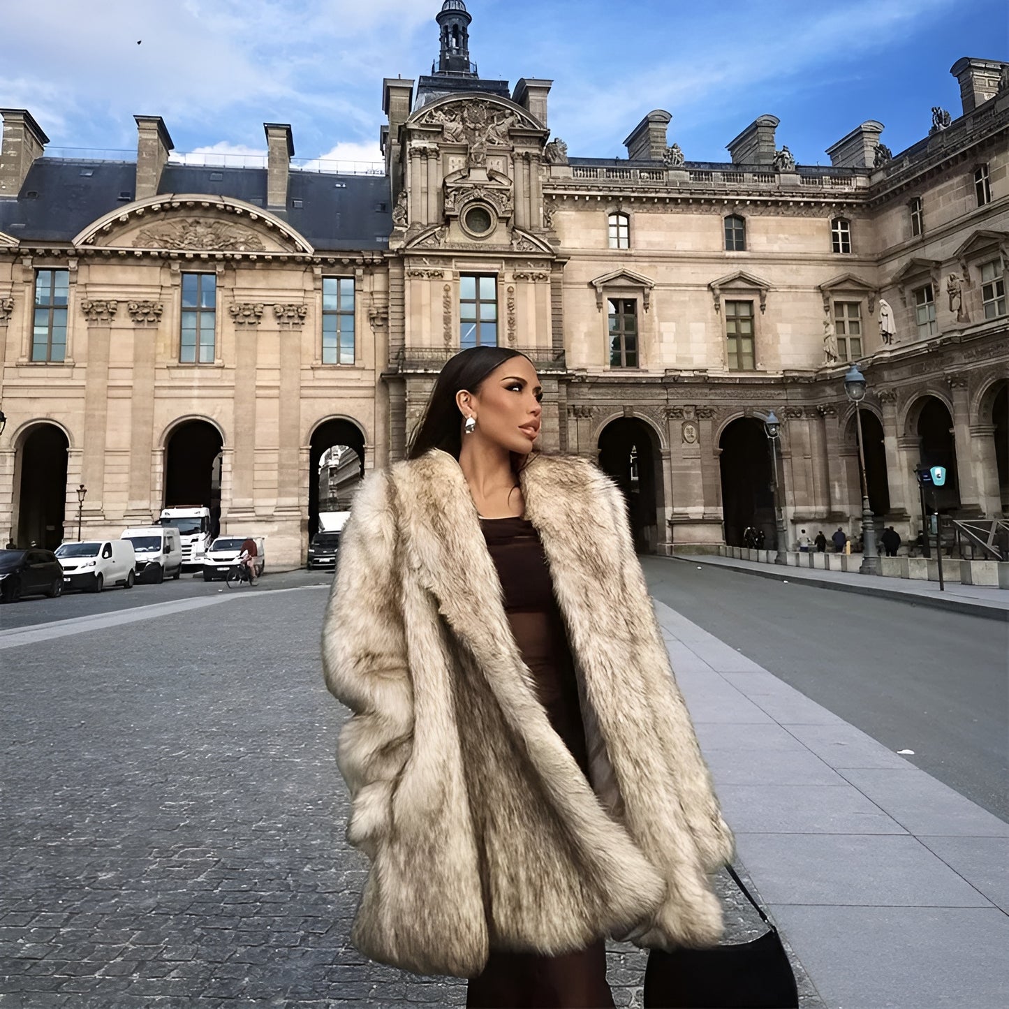 Luxurious Faux Fur Lapel Coat