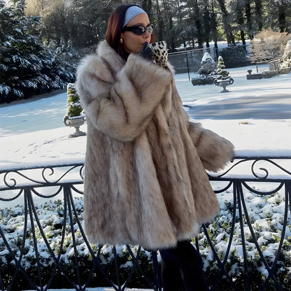 Luxurious Faux Fur Lapel Coat