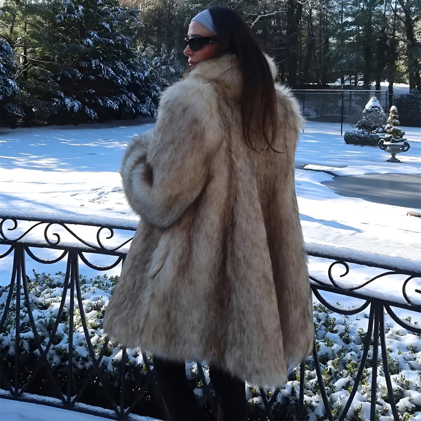 Luxurious Faux Fur Lapel Coat