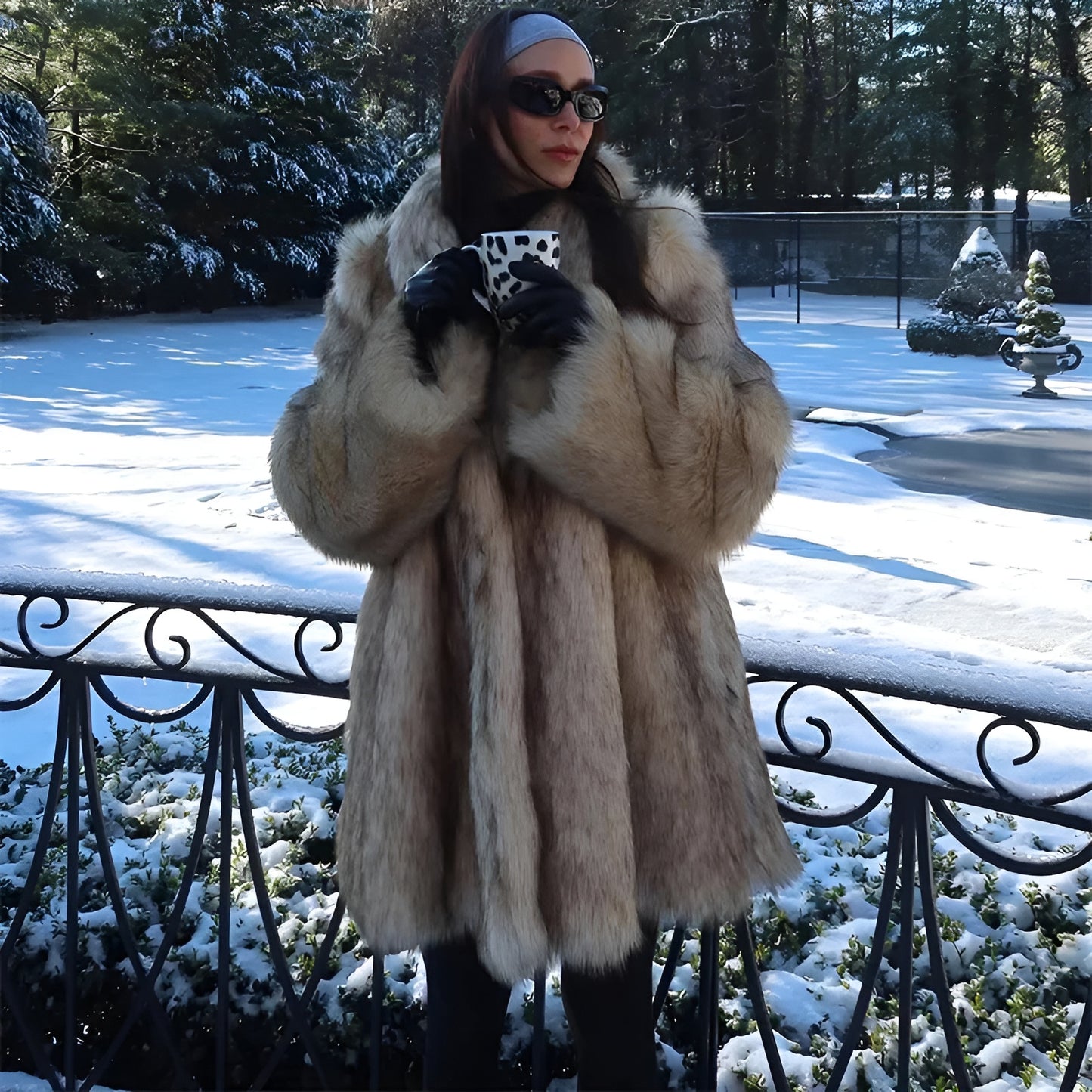 Luxurious Faux Fur Lapel Coat