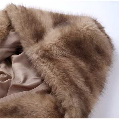 Elegant Hooded Faux Fur Coat