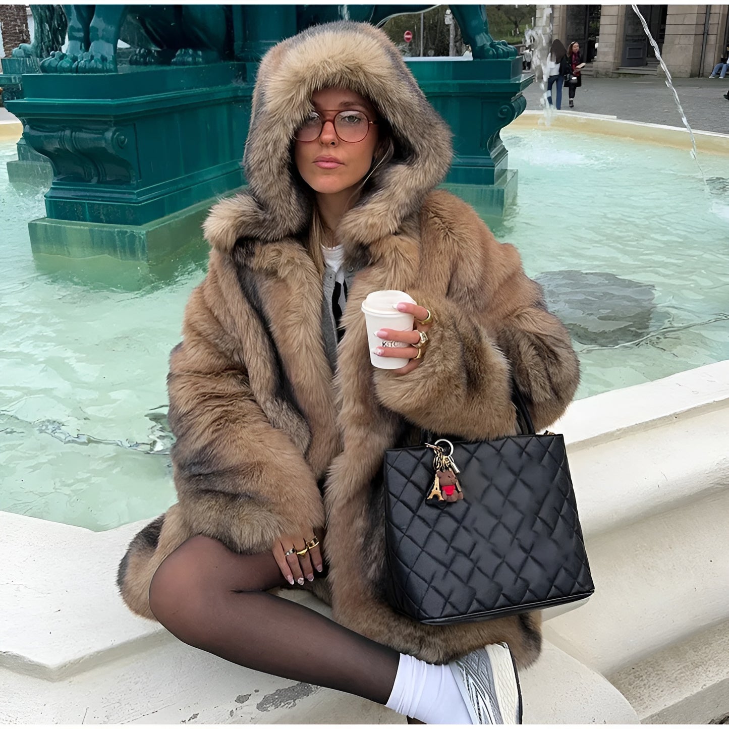 Elegant Hooded Faux Fur Coat