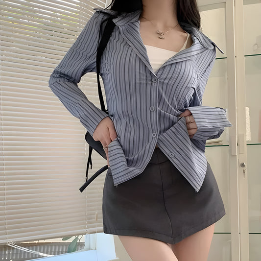 Blue Striped Long Sleeve Shirt Slim Fit Stylish Layer