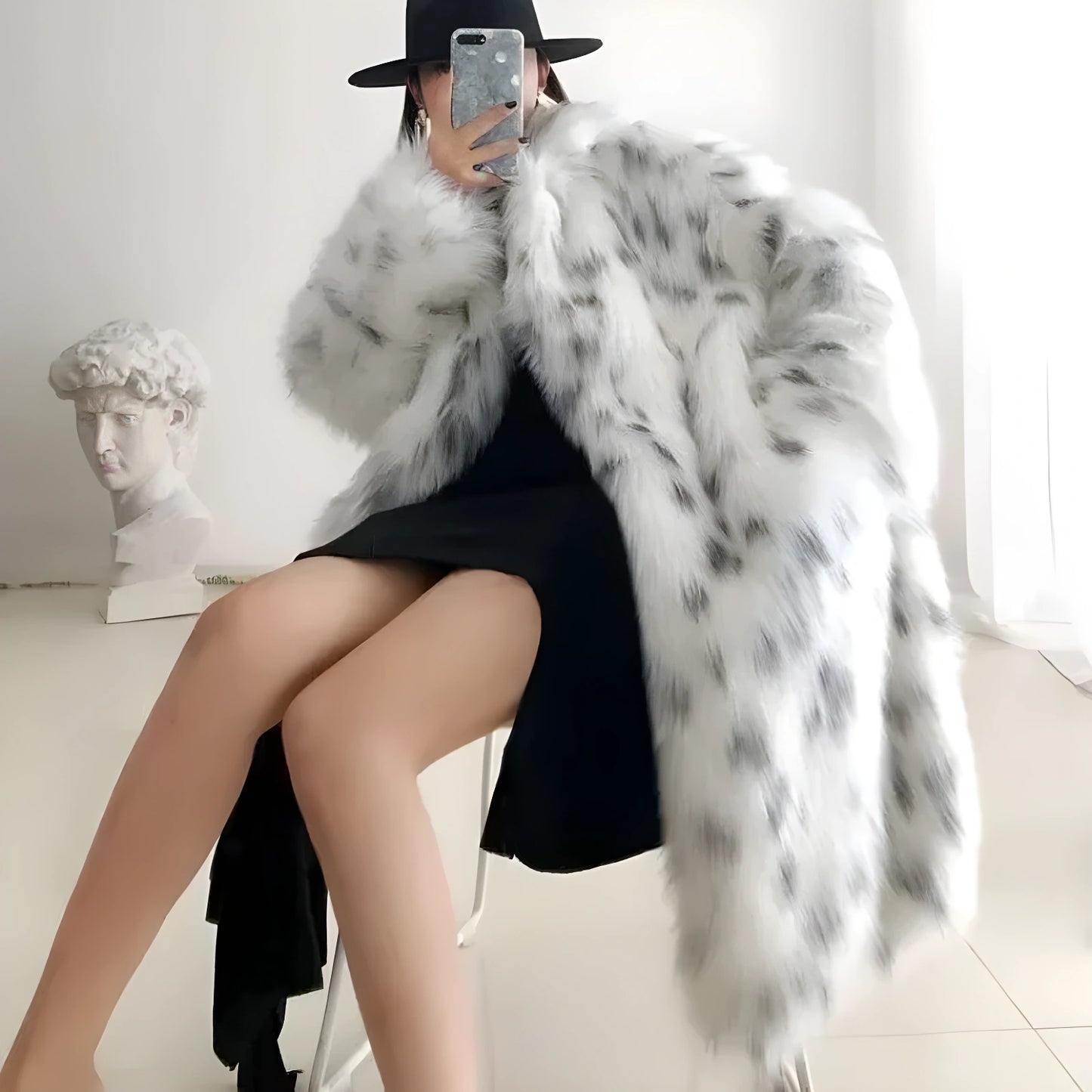 Long Sleeve Faux Fur Trench Coat