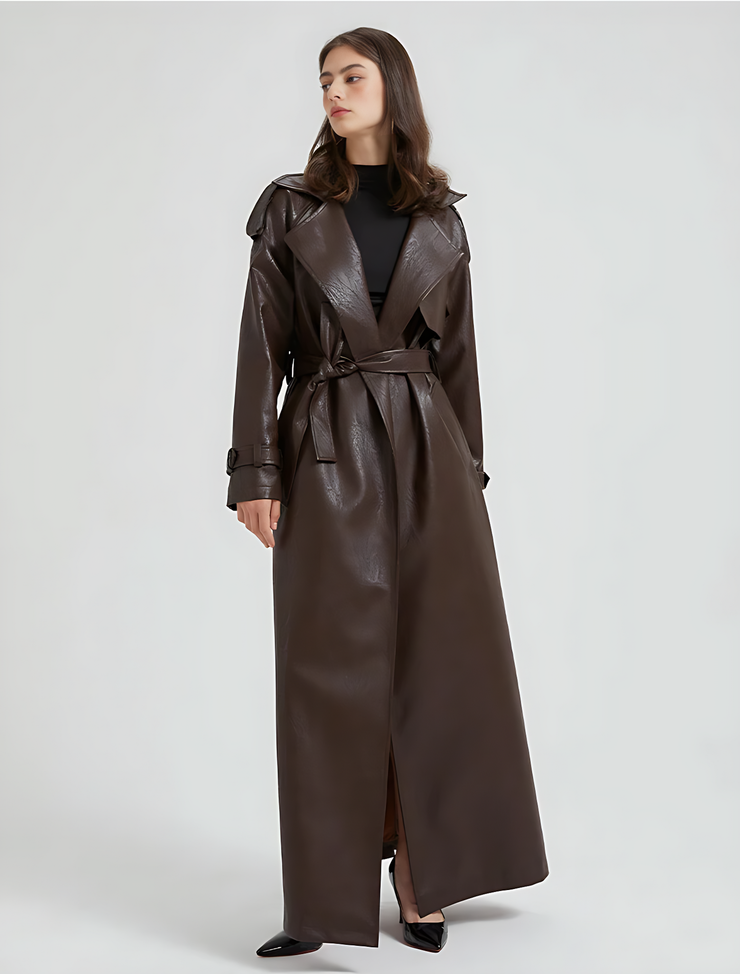 Extra-Long Leather Trench Coat