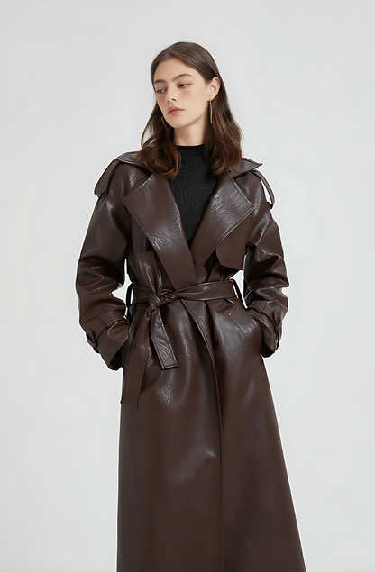 Extra-Long Leather Trench Coat