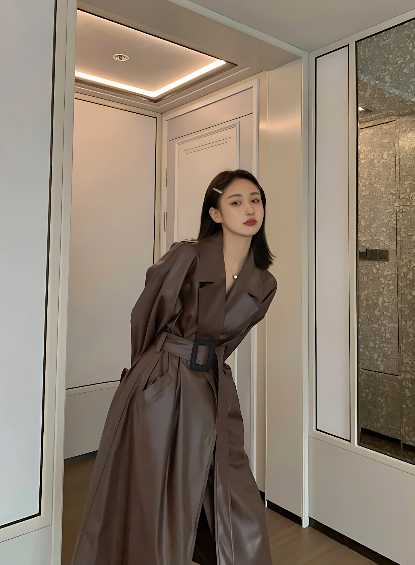 Oversized Faux Leather Trench Coat