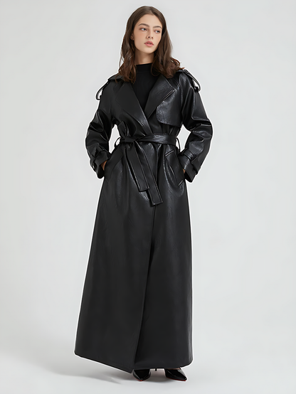 Extra-Long Leather Trench Coat