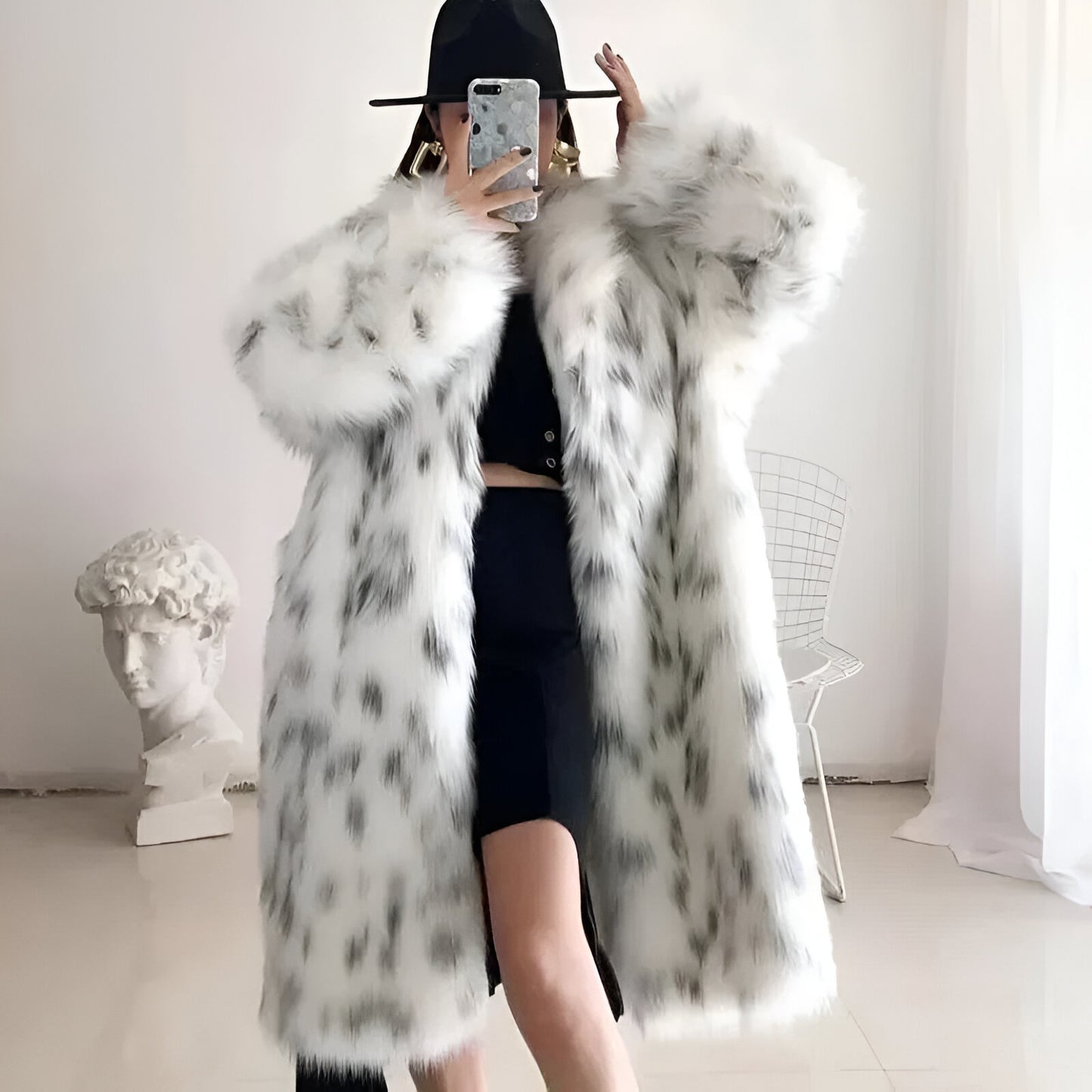 Long Sleeve Faux Fur Trench Coat