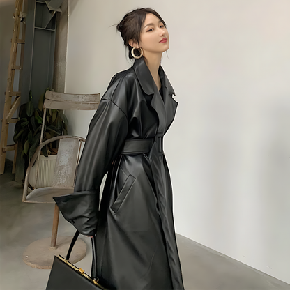 Oversized Faux Leather Trench Coat