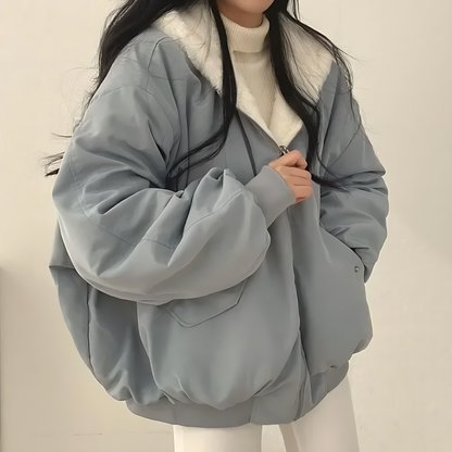 Oversized Hooded Zip-Up Jacket – Thick & Warm Winter Coat